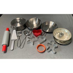 Toy Metal Kitchen Baking Set with Utensils & Cookie Cutters for Kids